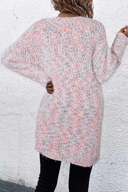 Rosa, mehrfarbige Strickjacke mit offener Vorderseite und Konfetti