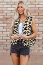 Schwarzer Sherpa-Westenmantel mit Leopardenmuster