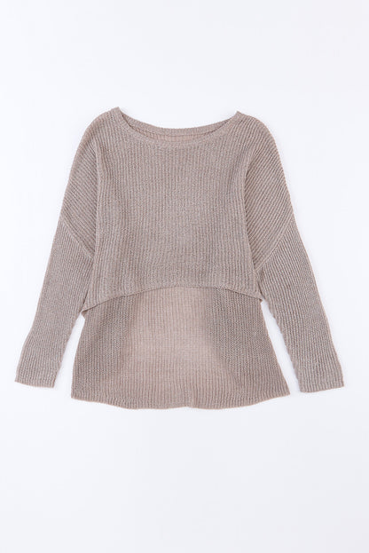 Grauer, lässiger Pullover mit Dolman-Ärmeln und hohem Bund