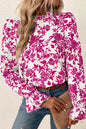 Bluse mit Rosen-Blumendruck, Volantärmeln und Schlüsselloch-Rücken