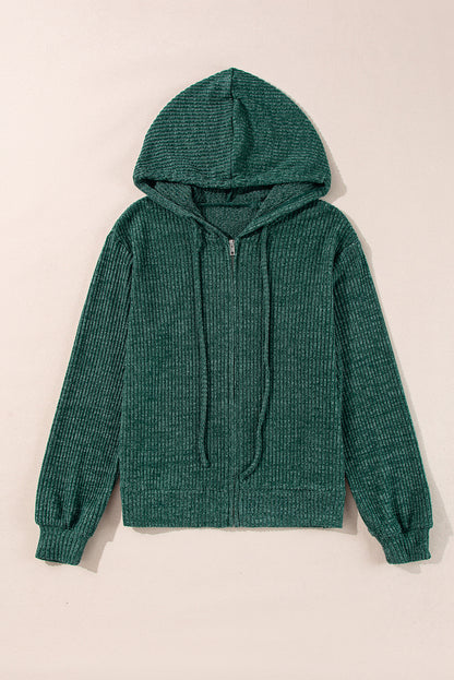Evergreen – Gerippter Hoodie mit Reißverschluss vorne und Kordelzug