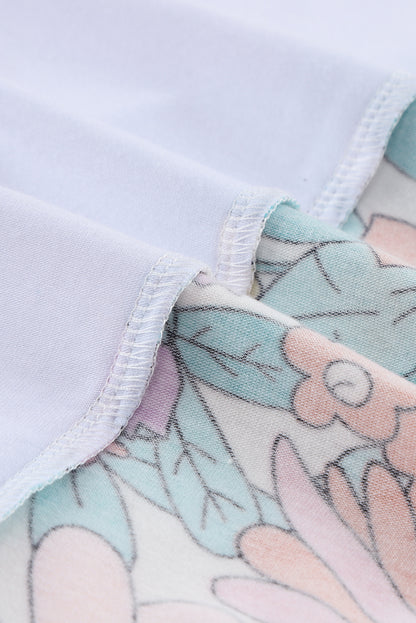 Weißes Patchwork-Kurzarm-Top mit Blumenmuster