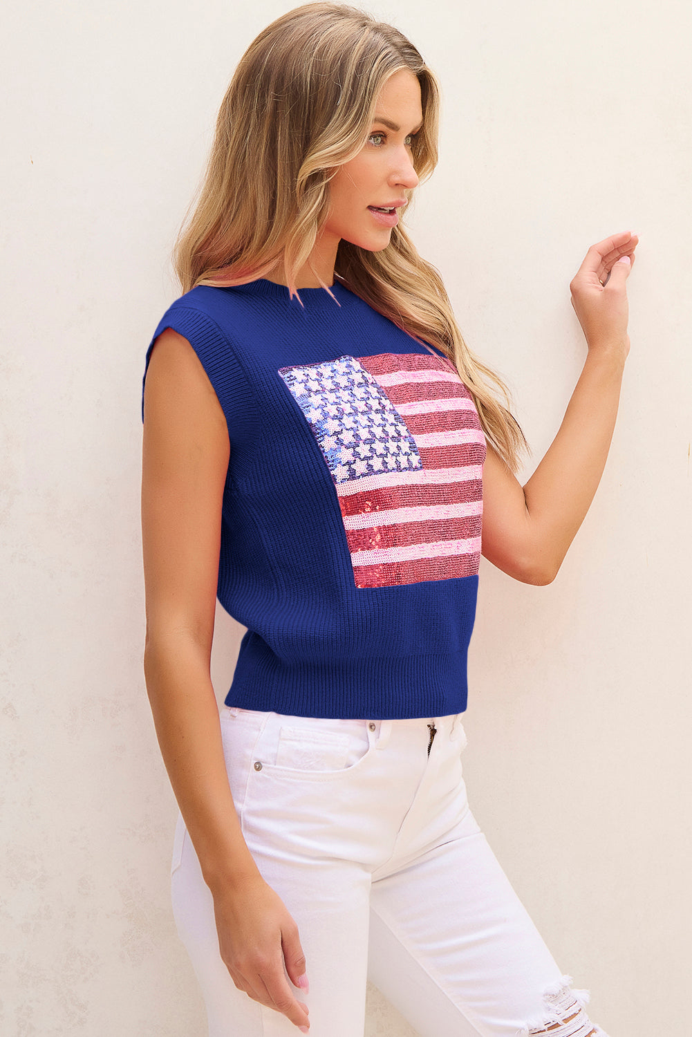 Bluing Sparkling American Flag Knitted Vest