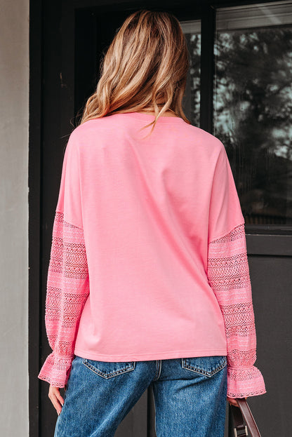 Sachet Rosa Tropfen Schulter Spitze Rüschen Ärmel Patchwork Lose Sweatshirt