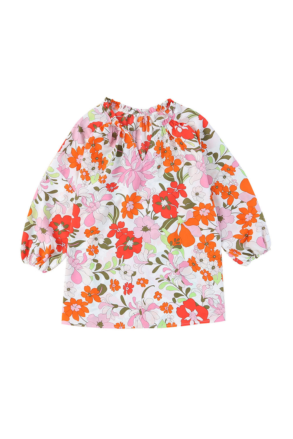 Orangefarbene Bluse mit Puffärmeln und Rüschenbesatz