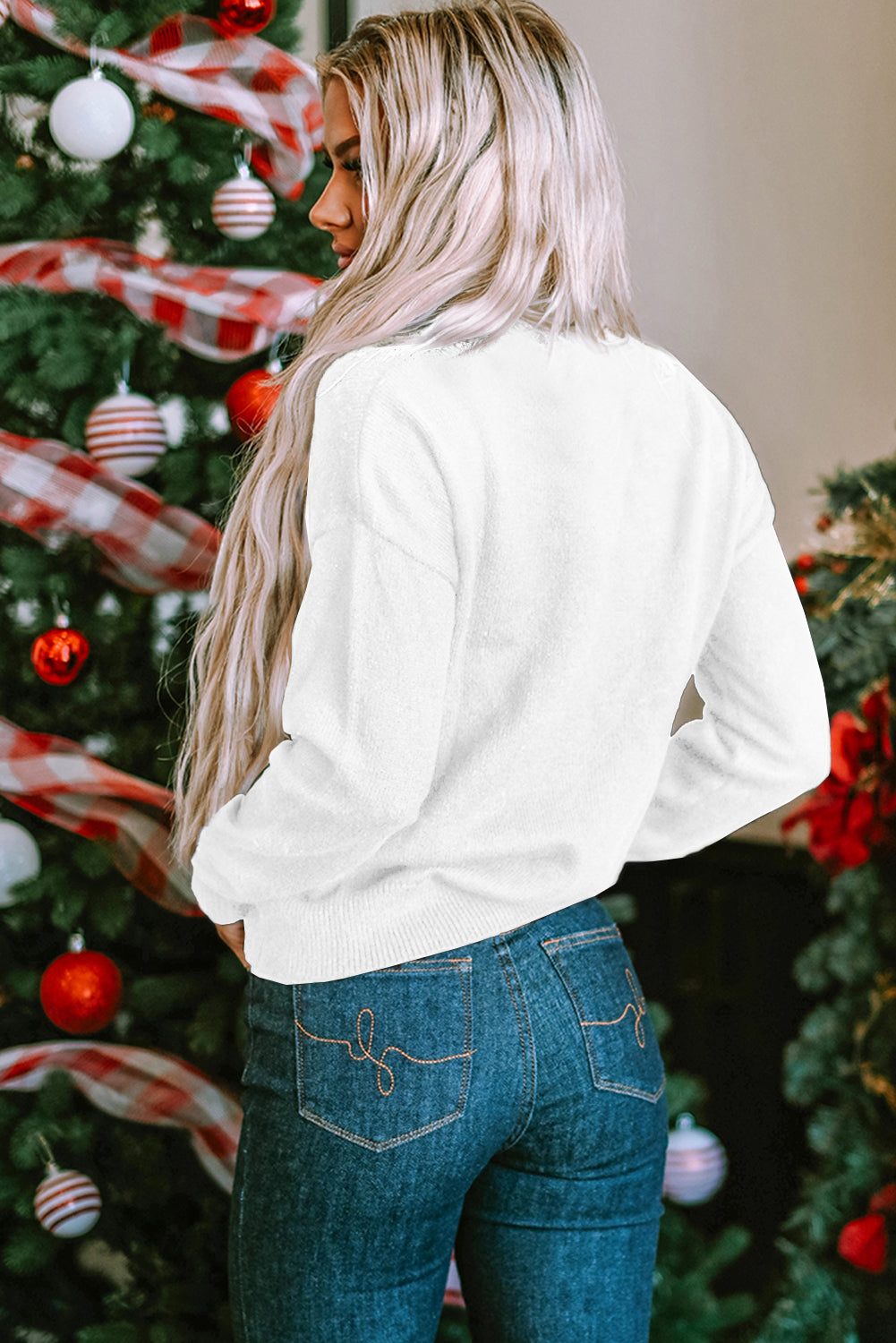 Weißer XOXO-Freizeitpullover mit Glitzer-Print und Rundhalsausschnitt
