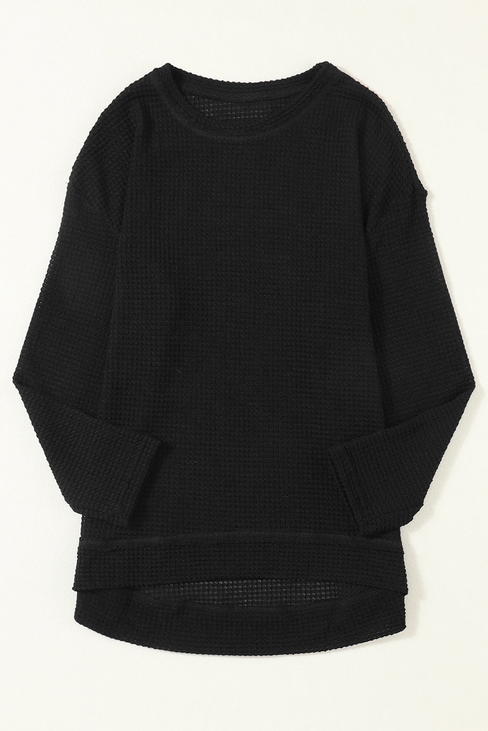 Schwarzes Oversize-Oberteil mit hohen Schlitzen und Waffelstrick
