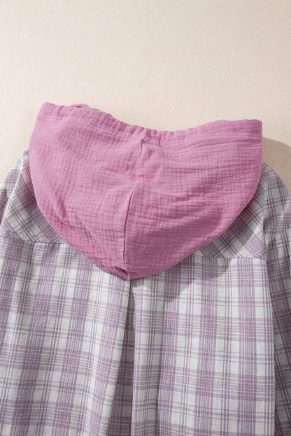 Locker geschnittene Shacket mit Kapuze und Karomuster in Rosa