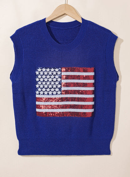 Bluing Sparkling American Flag Knitted Vest