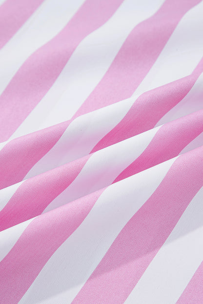 Rose Stripe Bracelet Sleeve Buttons Loose Mini Dress