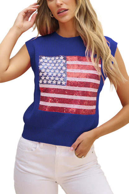 Bluing Sparkling American Flag Knitted Vest