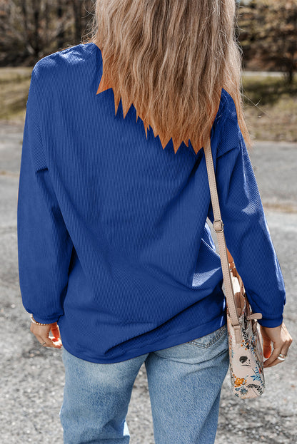Dunkelblaues GAME DAY-Sweatshirt mit Glitzerdetail und überschnittener Schulterpartie