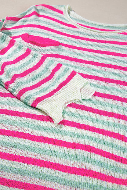 Oversize-Pullover mit überschnittenen Schultern und Tasche, Rosenstreifen
