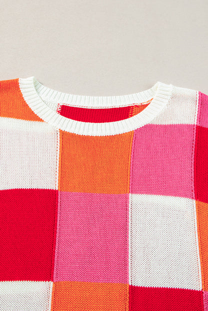 Feurig-roter Pullover mit Farbblockdesign und Flügelärmeln