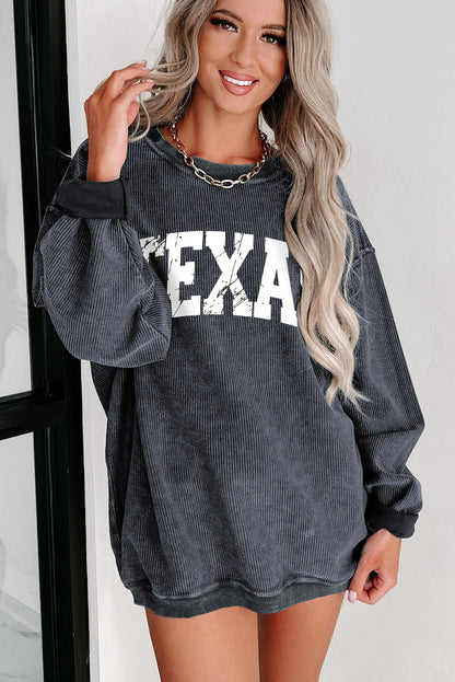 Graues Pullover-Sweatshirt mit Kordelzug und TEXAS-Grafik