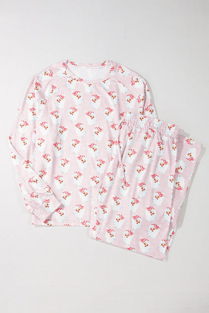 Rosa, locker geschnittenes, zweiteiliges Lounge-Set mit gestreiftem Weihnachtsmann-Print