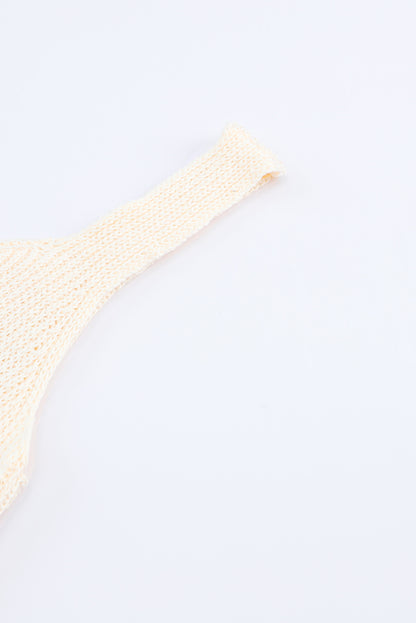 Beige Crochet Ruffled Hem Knitted Vest