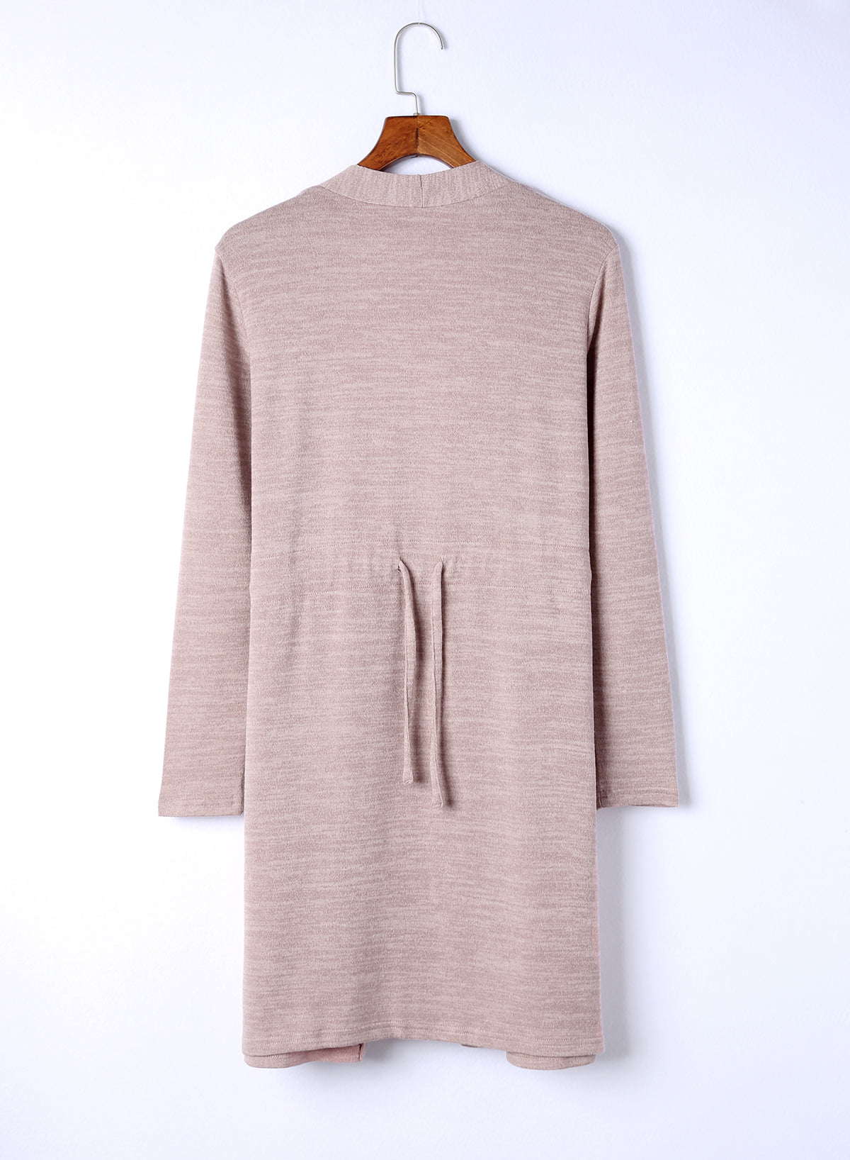 Rosa Tunika-Strickjacke mit offener Vorderseite und Taschen