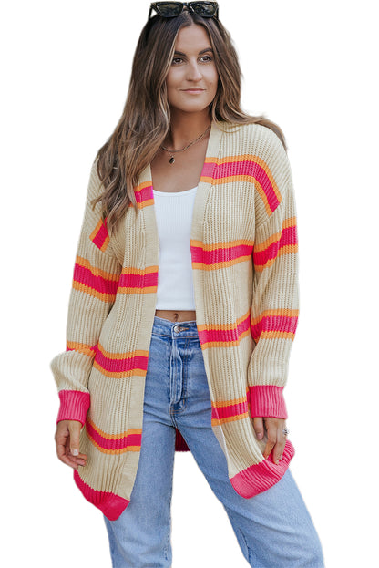 Gerippter, langer Cardigan mit Streifenmuster