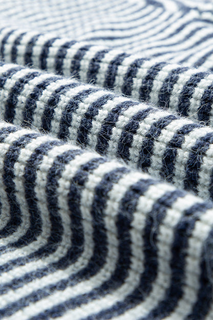 Segelblau gestreifter Pullover mit Laternenärmeln und überschnittener Schulter