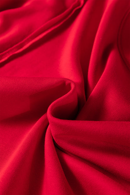 Fiery Red Floral Bow Patched Exposed Seam Patchwork Slit Baggy Sweatshirt