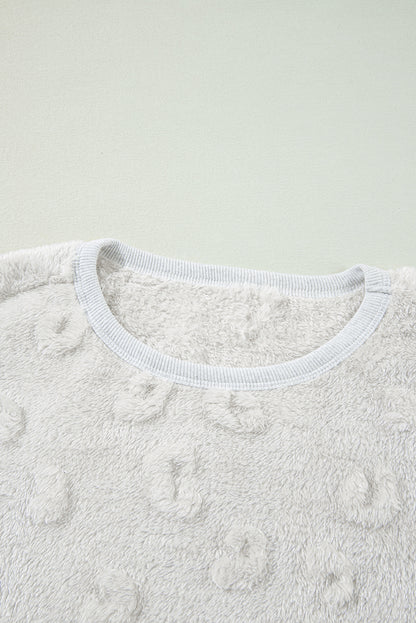 Hellgraues, strukturiertes, lockeres, zweiteiliges Lounge-Set aus Fleece mit Leopardenmuster