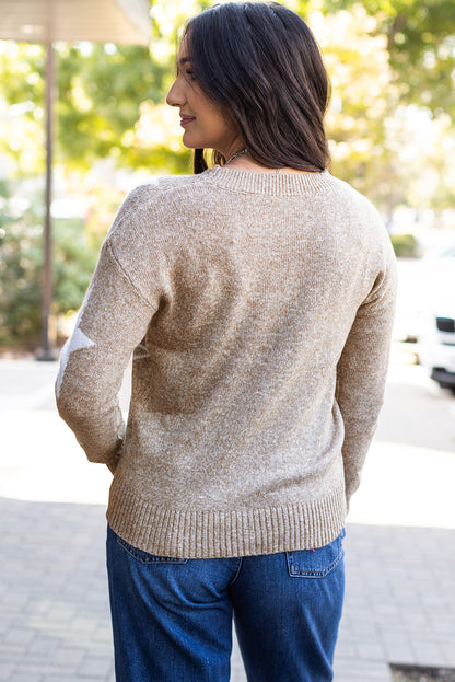 Khakifarbener Pullover mit überschnittener Schulter und Sternmuster