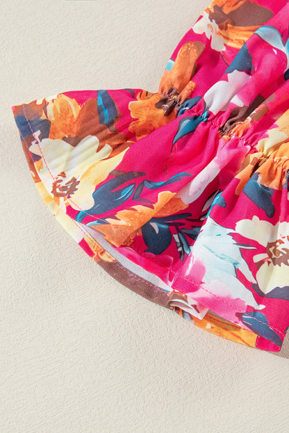 Sachet – Rosafarbenes Oberteil mit Blumen-Patchwork, Rüschenärmeln, Rippstrick und überschnittener Schulter