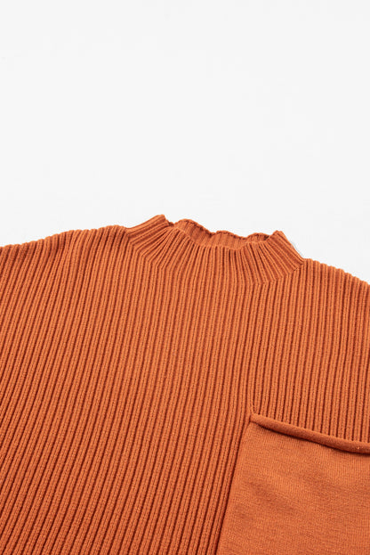 Gold Flame Patch Pocket Rippstrick-Kurzarmpullover