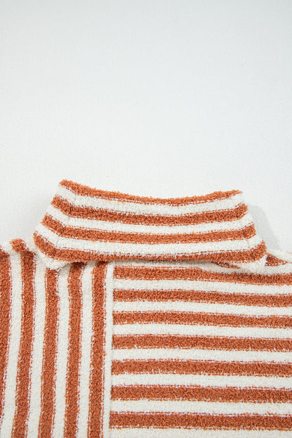 Orange Stripe Cowl Neck Drop Shoulder Sweater