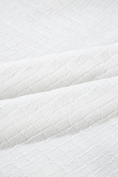 White Floral Embroidered Ricrac Puff Sleeve Textured Blouse