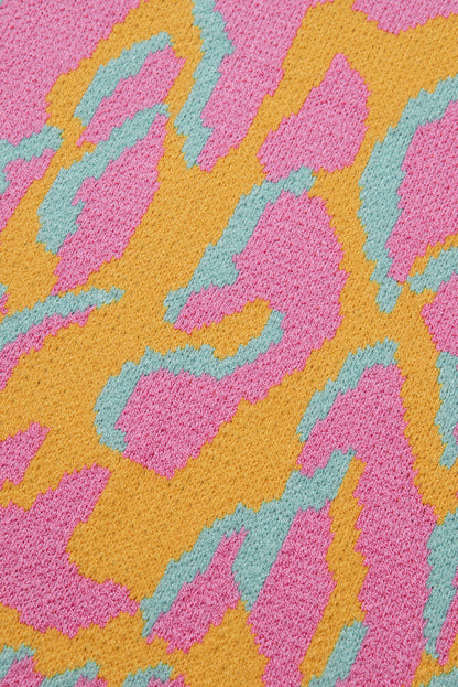 Leuchtend rosa Pullover mit geripptem Leopardenmuster in Übergröße