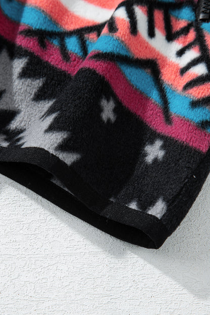 Schwarze Jacke mit Reißverschlusskragen und Aztekenmuster