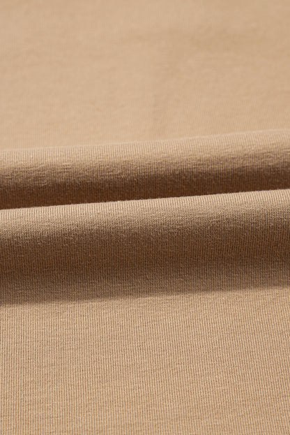 Helles Khaki-Oberteil mit langen Ärmeln und Knöpfen, V-Ausschnitt und schmaler Passform