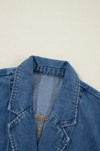 Segelblaue Jeansjacke mit Seitentaschen und Reverskragen