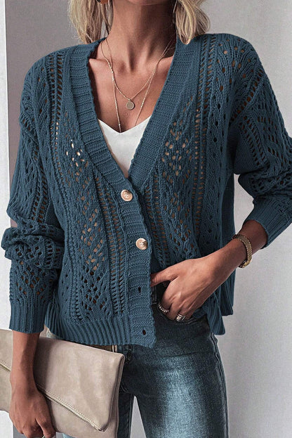 Real Teal Offener Strickpullover mit überschnittenen Schultern