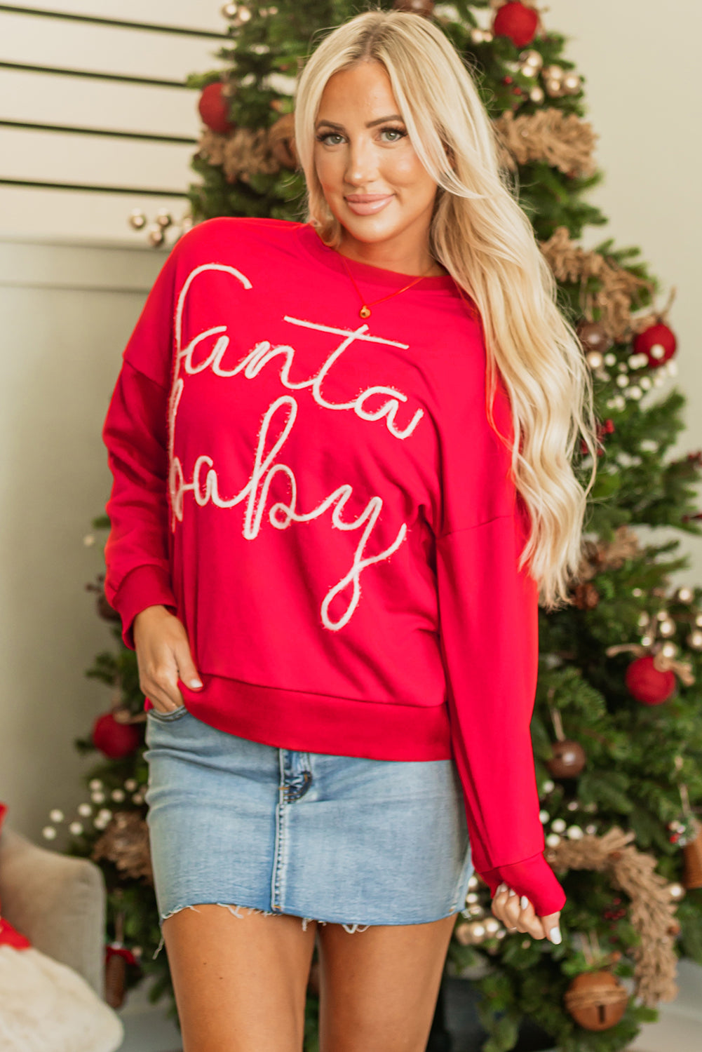 Feurig Rot Weihnachten Santa Baby Lametta Grafik Sweatshirt