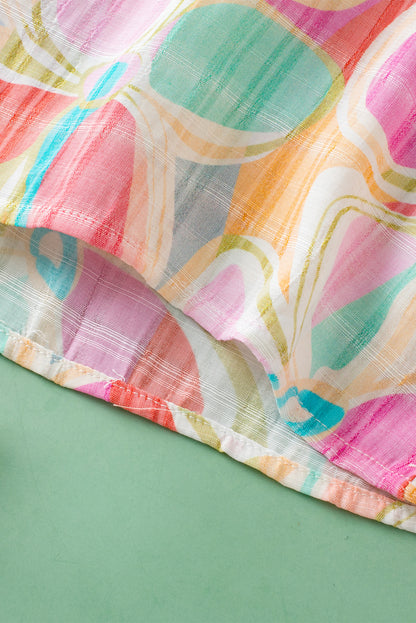 Gelbe Bluse mit abstraktem Print, gesmoktem Kragen und Rüschenärmeln