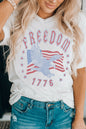 Weißes FREEDOM Adler Flaggendruck 1776 Grafik T-Shirt