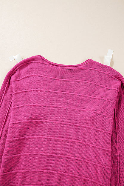 Rosaroter Pullover mit Schleife und Knoten, Rundhalsausschnitt und Cut-Out
