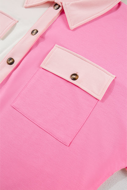 Bonbon Farbblock-Brusttaschen Halbknopf-Sweatshirt in Übergröße