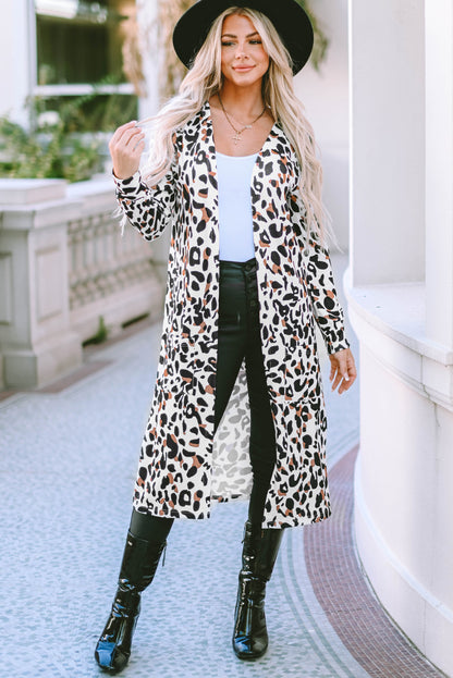 Duster-Cardigan mit Leopardenmuster und offener Vorderseite