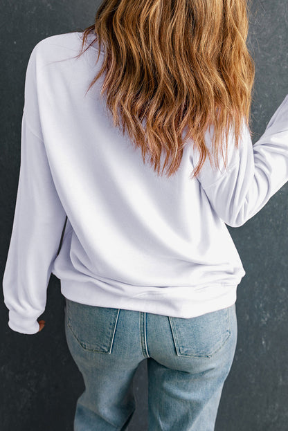 Weißes Weihnachts-Sweatshirt mit Pailletten und Holly Jolly-Grafik