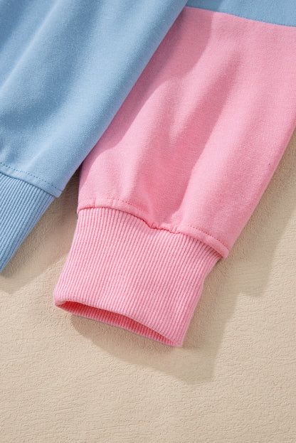 Himmelblaues Sweatshirt mit überschnittener Schulter und Patchwork-Farbblock