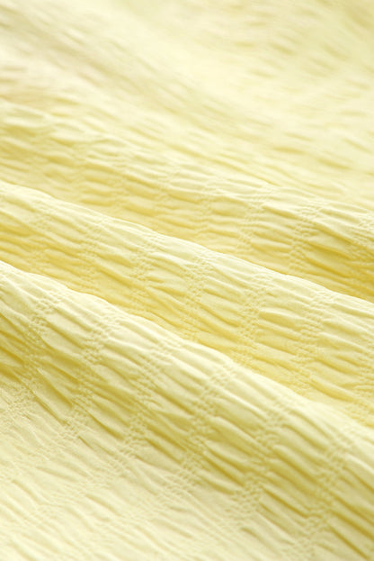 Yellow Geometric Embroidery Textured Top with Ruffles