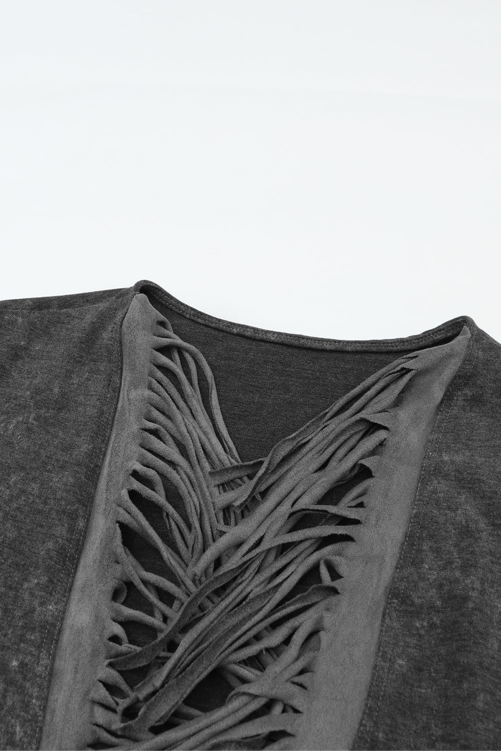 Schwarzer offener Cardigan mit Fransensaum und Taschen
