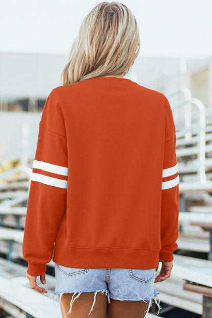 Orangefarbenes Oversize-Sweatshirt mit College-Streifen und überschnittener Schulter