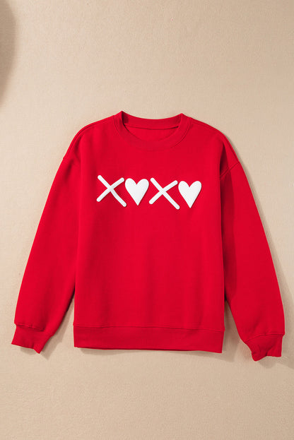 Rotes Puff-Sweatshirt mit XOXO-Print und Valentinstagsherz