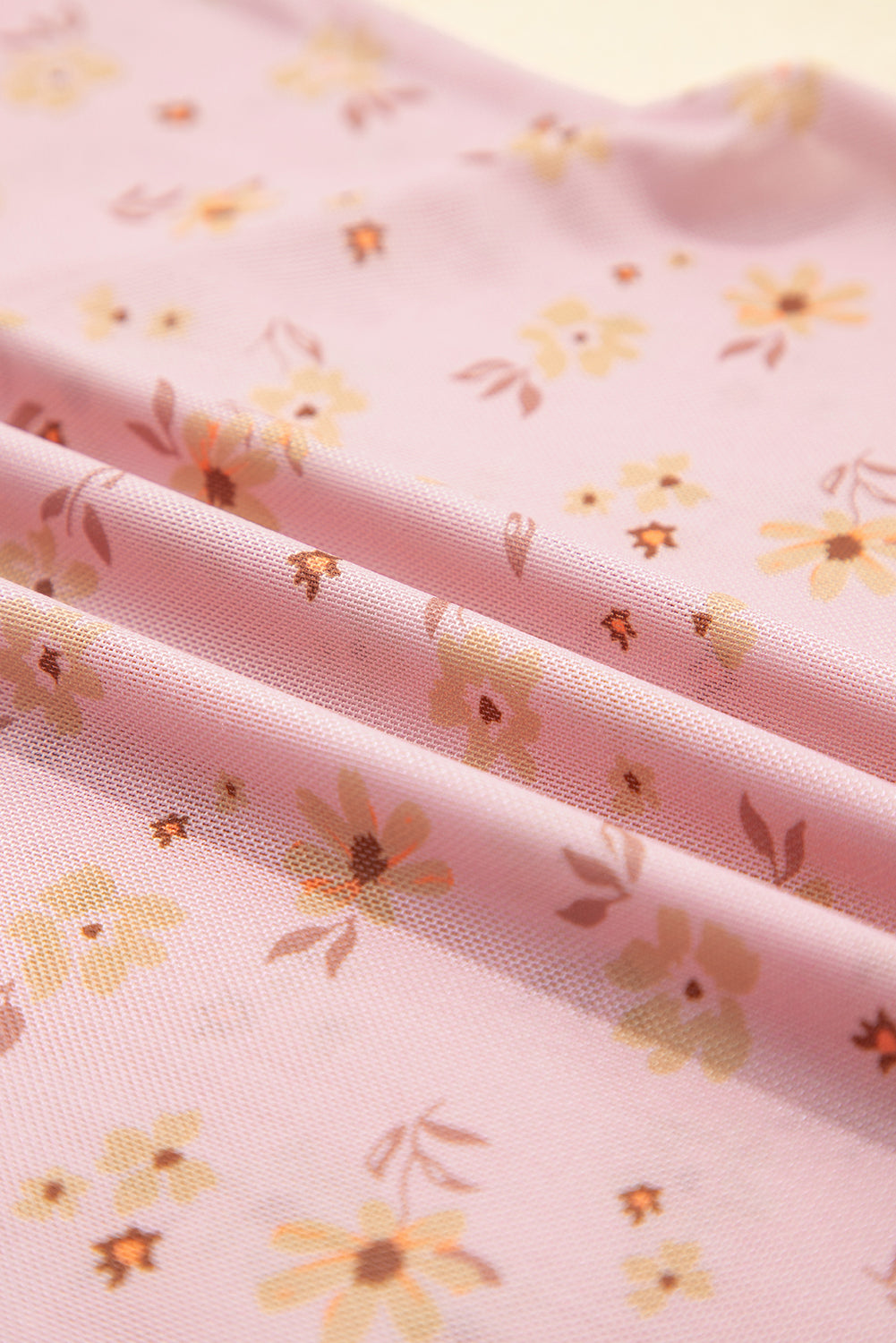 Pink Vintage Floral Print Southern Style Mesh Long Sleeve Top