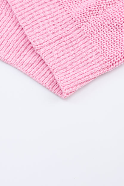 Rosa Rippstrickpullover mit V-Ausschnitt